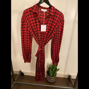 Houndstooth print satin midi dress